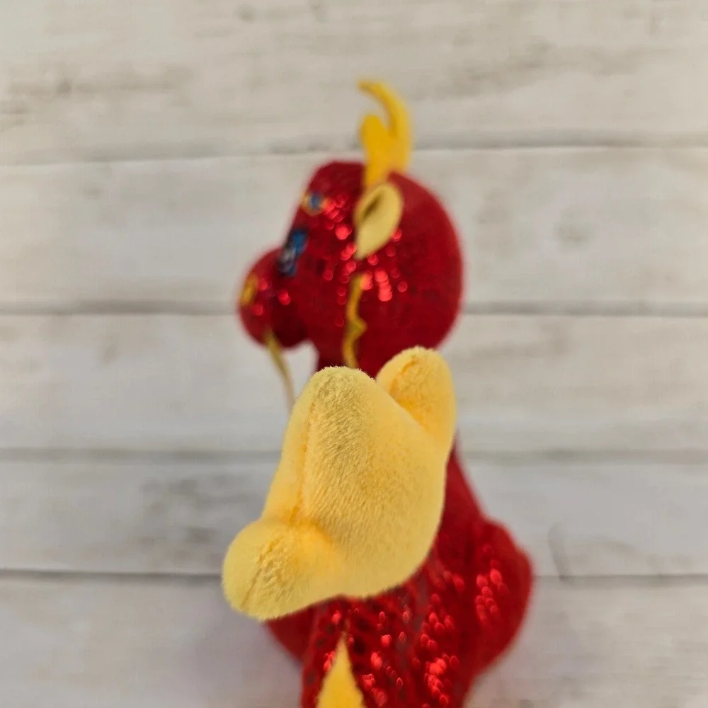 Chinese Zodiac Plush Set Red Sequin Dragon and Orange Floral‎ Elephant Decor